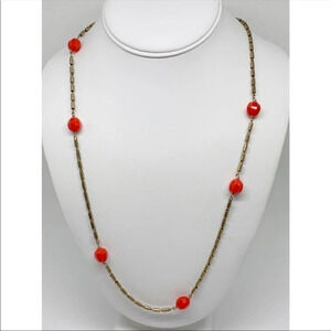 J. Crew Orange & Gold Beaded Long Necklace